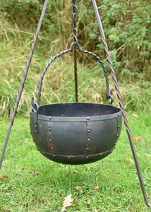 Large riveted steel kettle, approx. 21 litres
