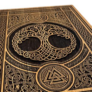 Yggdrasil and Valknut - wall decoration, wood 32x44cm