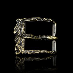 Dragon, belt buckle, brass - rectangular