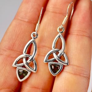 KIRA, boucles d'oreilles, moldavite et argent
