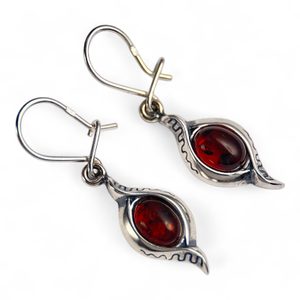 JARA, amber, earrings, sterling silver