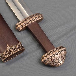 Viking sword, type D with leather scabbard