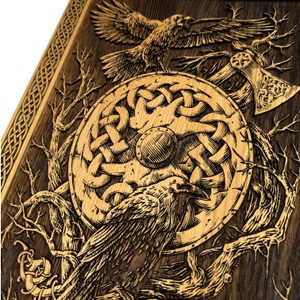 Huninn et Muninn, décoration murale, bois 32x46cm