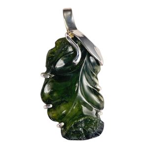 OAK LEAF, raw moldavite necklace, sterling silver - Glyptica