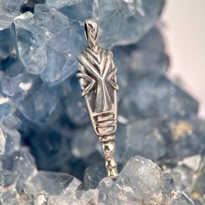 CELTIC HEAD, La Tene replica, motive from fibula, talisman, silver pendant, Ag 925