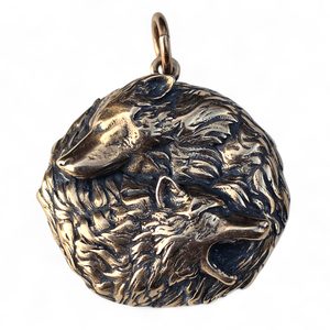 Médaillon de loup Geri et Freki, pendentif en bronze