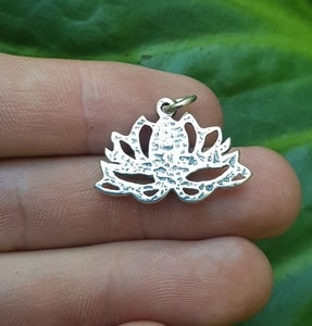 Fleur de Lotus sacrée, pendentif, argent - Lapis