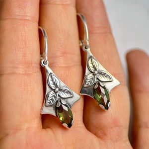 SHAMROCK, earrings, moldavite, silver