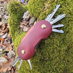 MUSHROOM - LEATHER KEY HOLDER for mushroom pickers with screws, cognac