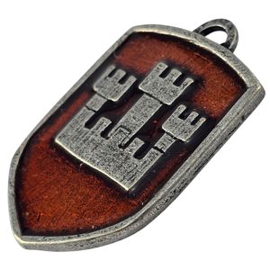 PRAGUE, medieval coat of arms in shield, 14th century, zinc, enamel