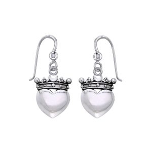 SRDCE S KORUNOU stříbrné náušnice, Ag 925