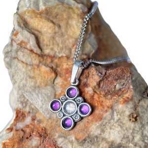 PRAGA, mittelalterlicher Anhänger, Amethyst und Mondstein, Silber 925/1000
