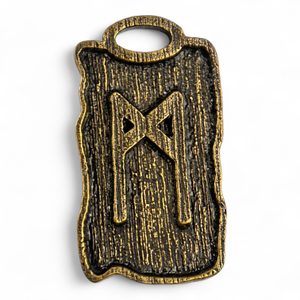Mannaz - Rune Pendant zinc ant. brass