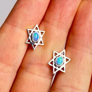 Star of David, s. opal, silver earrings 925/1000
