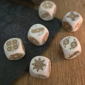 Dice with leather cup, 6 pieces