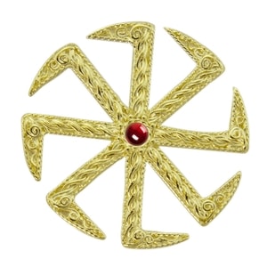 KOLOVRAT WITH GARNET, SLAVIC PENDANT, 14K GOLD - SCHMUCK AUS GOLD{% if kategorie.adresa_nazvy[0] != zbozi.kategorie.nazev %} - SILBER SCHMUCKSTÜCKE{% endif %}