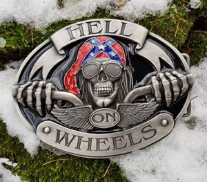 HELL ON WHEELS, BELT BUCKLE - CUSTOM MADE BELTS{% if kategorie.adresa_nazvy[0] != zbozi.kategorie.nazev %} - LEATHER PRODUCTS{% endif %}