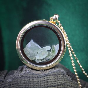 MOLDAVITE steel floating locket, gold col.