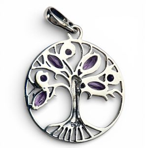 Arbre de vie, améthyste, pendentif, argent 925/1000
