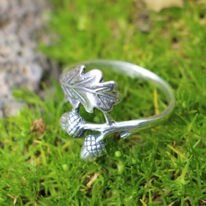 Chêne - feuilles et glands, bague en argent, Ag 925 / 1000