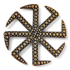KOLOVRAT, Symbole slave du soleil, pendentif en bronze