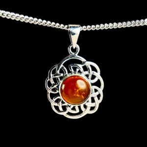 Cercle celtique, ambre, pendentif, argent 925/1000