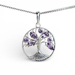 Arbre de vie, améthyste, pendentif, argent 925/1000