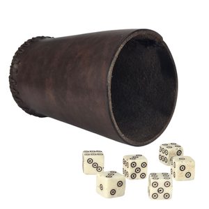 Coupe en cuir avec couvercle et 6 dés
