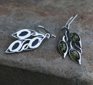 KUPALA, boucles d'oreilles en ambre, vert, argent