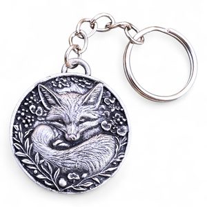 Sleeping fox, keychain, zinc