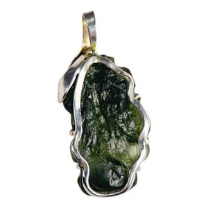 OAK LEAF, raw moldavite necklace, sterling silver - Glyptica