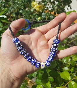 CELTIC GLASS NECKLACE, LA TÉNE PERIOD REPLICA, BLUE - HISTORICAL GLASS BEADS, REPLICA{% if kategorie.adresa_nazvy[0] != zbozi.kategorie.nazev %} - BUSHCRAFT, LIVING HISTORY, CRAFTS{% endif %}