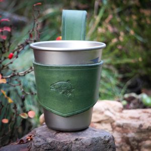 FISH leather cup holder and Titanium Beer Cup KEITH, Perunika system