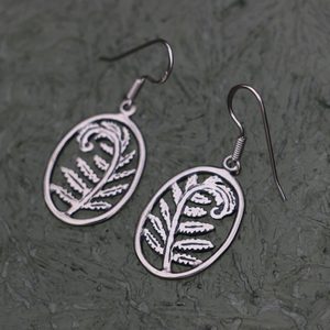 Fougère, boucles d'oreilles en argent