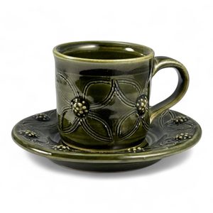 TASSE À EXPRESSO VERTE PLUS GRANDE AVEC SOUCOUPE