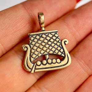 VIKING SHIP, bronze pendant