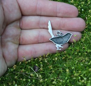Great Tit Bird, zinc pendant, antique silver