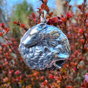 Silber Wolfsanhänger Geri und Freki Ag 925