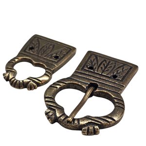 Medieval belt buckle and belt starp end, England, 14th - 15th century