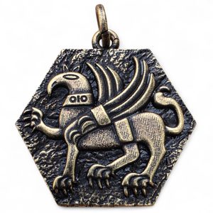 Prague griffin, pendant, antique brass