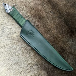 CARPE, couteau de pêche et étui en cuir