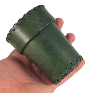 Leather cup for dice with lid - green for fishermen