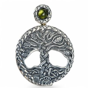 CELTIC OAK sacred Tree of Life Pendant silver and MOLDAVITE