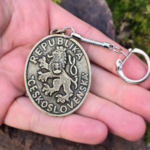 Coat of arms of the Czechoslovak Border Column - pendant, antic brass