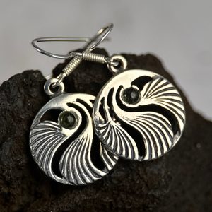 Coquillage avec Moldavite, Prague Art nouveau, boucles d'oreilles argent 925