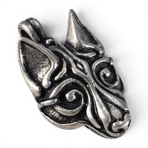 Fenrir Wolf, Viking art style, silver plated amulet