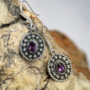 DOMINIA, silver antique earrings, amethyst, Ag 925/1000