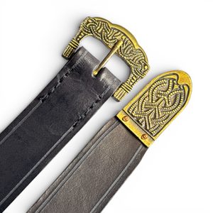 GOKSTAD BELT, tin, brass color, black leather
