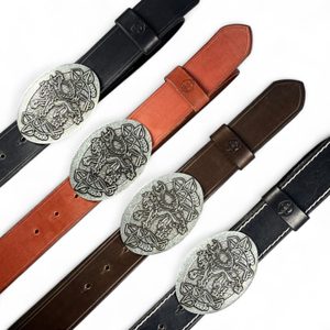 BOHEMIA, Czech lion, leather belt, black, stitched