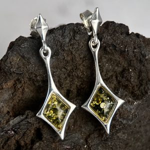 JASNA, boucles d'oreilles en ambre, vert, argent